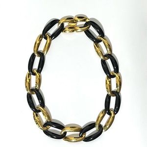 Vintage Napier High End Necklace Black Enamel & Gold Tone Chunky Chain Link